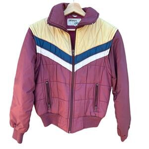 1970s Chicago Chic puffer jacket striped color block red blue Size Large